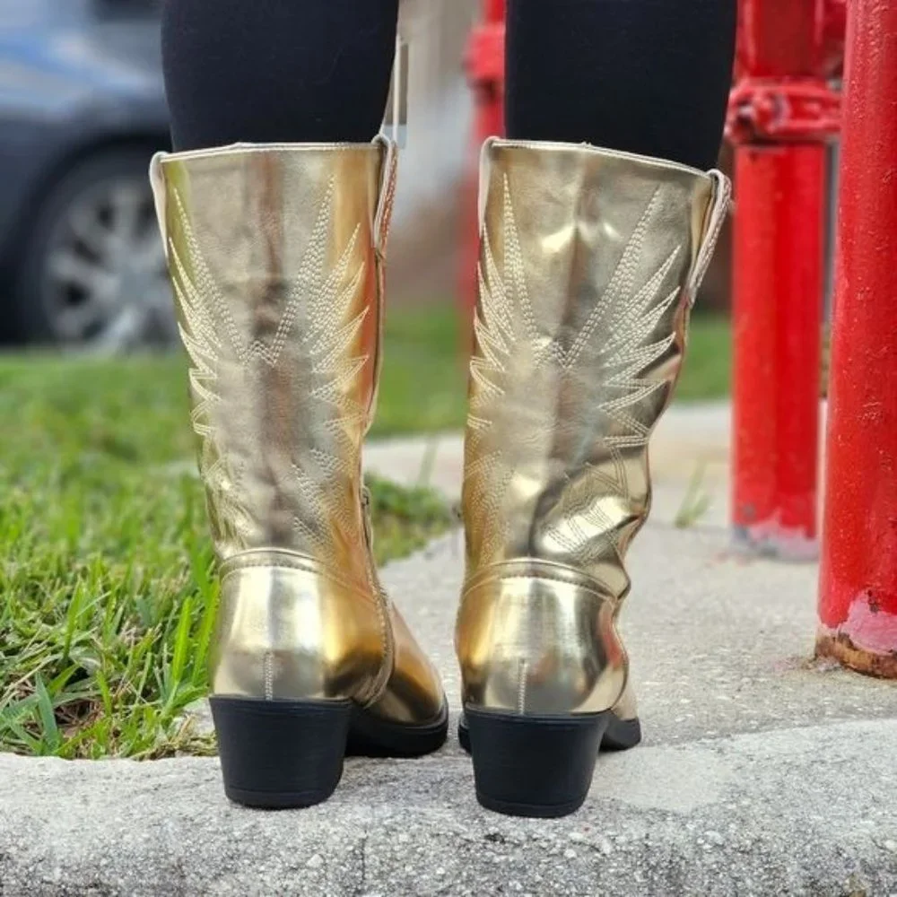 Women's Gold Metallic Western Cowboys Boots - Picture 4 of 7